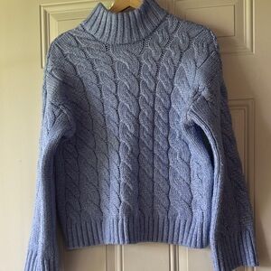Cozy Blue Chunky Cable Knit Mock Turtleneck Sweater